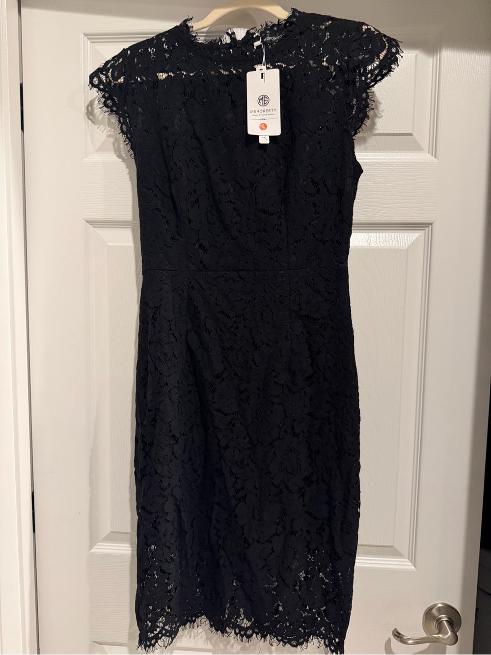 Black Lace Cap-Sleeve Midi Dress